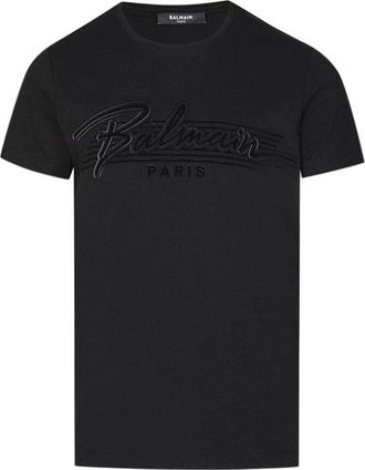 Balmain Black Flocked Logo T-Shirt Size M