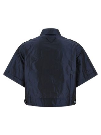 Prada Cropped Silk Taffeta Shirt - Navy