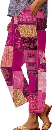 Generic Linen Trousers Womens, Womens Cotton Linen Trousers with Pockets Loose Palazzo Lounge Pants Elastic Waist Wide Leg Drawstring Casual Trouser Boho Flor