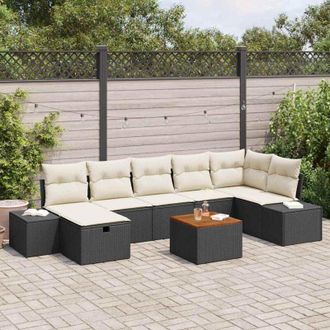 vidaXL Vidaxl - Conjunto De Sof&aacute; De Jard&iacute;n Con Coj&iacute;n 8 Pcs Negro Polirat&aacute;n