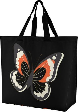 Generic Rainbow Butterfly Reusable Shopping Bags Large Capacity Grocery Bag Heavy Duty Tote for Women 40x40x16cm