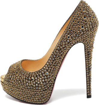 Christian Louboutin Lady Peep crystal-embellished pumps - women - Calf Leather/Crystal/Calf Leather/Calf Leather - 38 - Gold