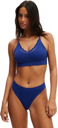 Cotton On Womens Seamless Longline Lace Trim Bralette in Ultra Blue Texture at Nordstrom, Size Medium