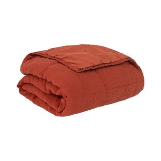 Decoclico Colcha de lino lavado terracota y percal de algod&oacute;n