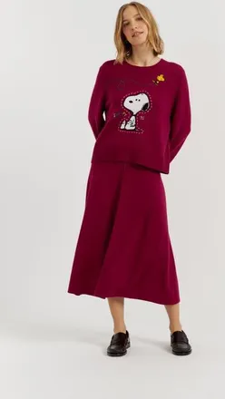 Chinti and Parker Wool-Cashmere Snoopy Embroidered Sweater in Cherry at Nordstrom, Size X-Small