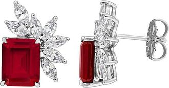 Rina Limor Silver 10.40 Ct. Tw. Lab-Grown Created Ruby, Created White Sapphire Cluster Stud Earrings
