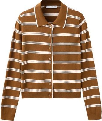 Mango Stripe Collared Cardigan in Caramel at Nordstrom, Size X-Small