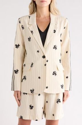 NVLT Embroidered Pinstripe Blazer in Ivory Stripe at Nordstrom Rack, Size X-Large