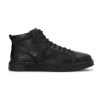 Kazar Schoenen, Heren, Zwart, 46 EU, Leer, Kazar Heren leren hoge sneakers met perforaties