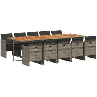 vidaXL Set De Comedor De Jard&iacute;n 11 Pzas Y Cojines Rat&aacute;n Sint&eacute;tico Gris Vidaxl