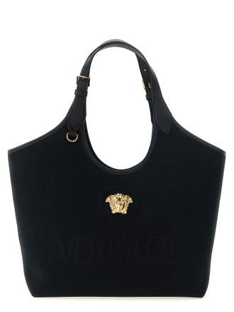 Versace Black Cotton Tote Womens Bag