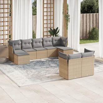 vidaXL Set De Sof&aacute;s De Jard&iacute;n 9 Pzas Con Cojines Rat&aacute;n Sint&eacute;tico Beige Vidaxl