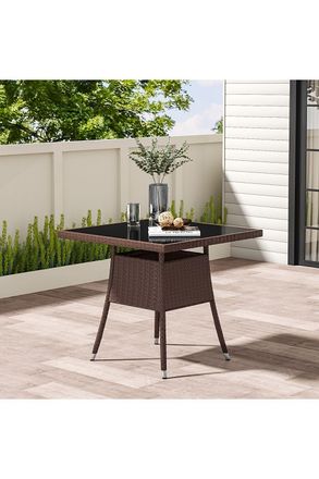 Living and Home Garden Wicker Tempered Glass Dining Table with Parasol Hole in Brown