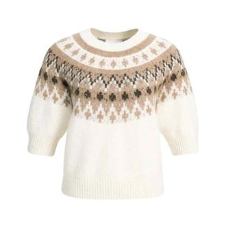 YaYa Maglione con stampa jacquard nordica - - Knitwear - Donna - Beige - M