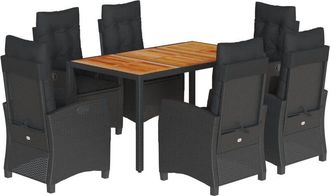 vidaXL Set De Comedor De Jard&iacute;n 7 Pzas Y Cojines Rat&aacute;n Sint&eacute;tico Negro Vidaxl