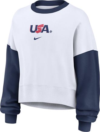 Nike USA Baseball 2026 World Baseball Classic Nike Womens Pullover Crew in White | 01D7022NWBU-HXT