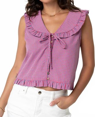 Wishlist Peter Pan Collar Sleeveless Blouse In Pink Plaid
