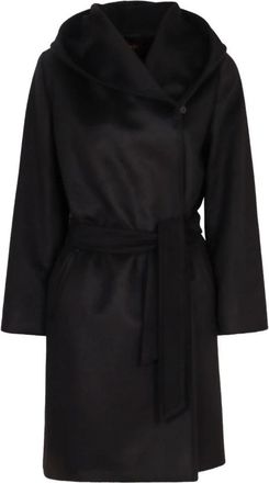 Max Mara Newmang Wollen Jas met Capuchon - Dames - Jas met riem - Zwart - L - Wol - Jassen