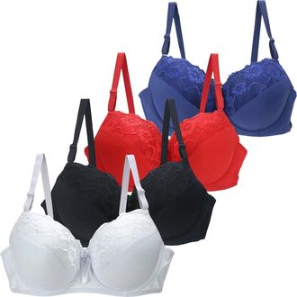 Generic 4PCS Ladies Underwired Bras for Women UK Push up Support Bras for Large Breasts Comfort Older Womens Plus Size Adjustable Shoulder Strap Underwear Sex