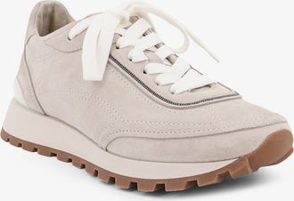 Brunello Cucinelli Womens Suede Sneakers With Monile Trim White Suede-Rubber Trainers Suede/rubber