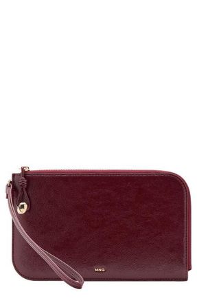 Mango Mini Beaded Faux Leather Pochette Wristlet in Burgundy at Nordstrom