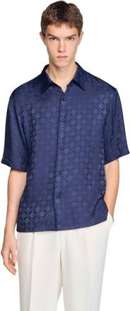 Sandro Square Cross loose-fit shirt in Navy Blue at Nordstrom, Size Xx-Large