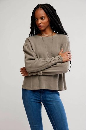 Free People Lapis Cuff Thermal Long Sleeve Top In Grey