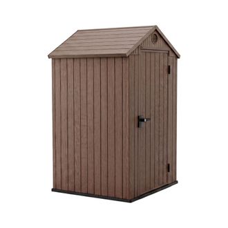 Keter Darwin 4x4 - Caseta De Jard&iacute;n 125,8x205x117 Cm Con 1 Puerta Para Almacenamiento De Herramientas Acabado Efecto Madera Evotech+ En Resina Marr&oacute;n