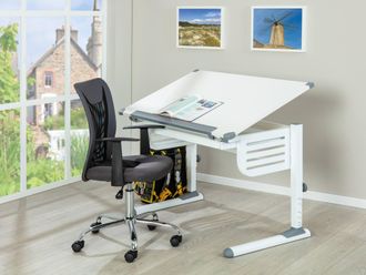 Dmora Escritorio De Altura Regulable Con Balda Abatible, En Metal Blanco, 110x68x55-78 Cm, Con Embalaje Reforzado - Dmora