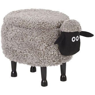Beliani Pouf Contenitore per Bambini Finta Pelliccia Grigia con Gambe Legno Sheep