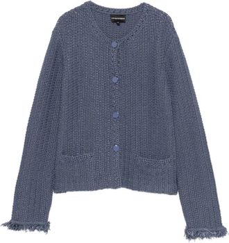 Emporio Armani Cardigan met Franje en Knoopsluiting - Dames - Vesten - Blauw - M - Truien & Vesten
