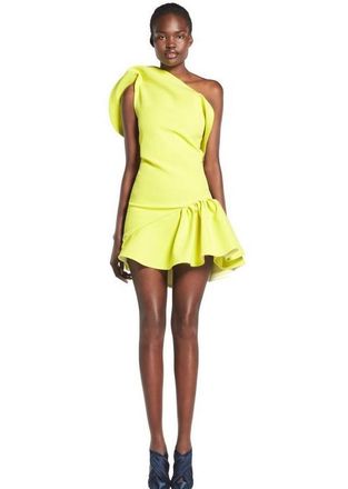 Maticevski Yellow Ruffled One Shoulder Mini Dress Size S