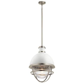 Netlighting Kichler Tollis Globe Pendant Ceiling Light Brushed Nickel & White in Grey