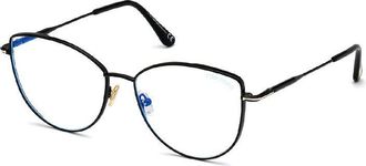 Tom Ford Eyeglasses Cat Eye Full Rim, Shiny Black Frame And Clear Blue Light Block Lens Tf5667-B001