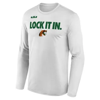 Nike Florida A&M 2026 On-Court Bench Nike Mens Dri-FIT College Long-Sleeve T-Shirt in White | M22284P870FAMU-WHT