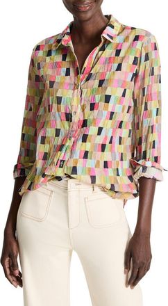 Nic+Zoe Colorfield Crinkle Button-Up Shirt in Green Multi at Nordstrom Rack, Size X-Small
