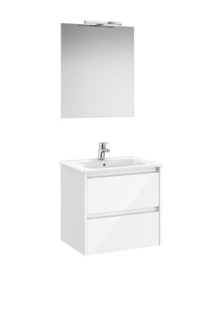 Roca Mueble Lavabo 600mm Tenet 2 Cajones + Espejo Y Aplique Led Blanco Brillo