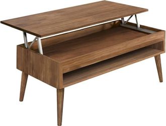 HOGAR 24 Mesa centro Atenea elevable madera maciza natural, estante inferior