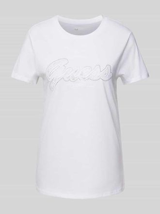 Guess T-Shirt aus Viskose mit Strasssteinbesatz in Weiss, Gr&ouml;&szlig;e XS