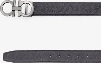 Ferragamo Mens Reversible Hammered Leather Belt Black
