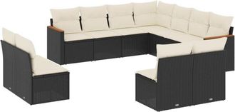 vidaXL Set De Sof&aacute;s De Jard&iacute;n 11 Pzas Y Cojines Rat&aacute;n Sint&eacute;tico Negro Vidaxl