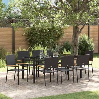 Berkfield Home 9 Piece Garden Dining Set Black Poly Rattan