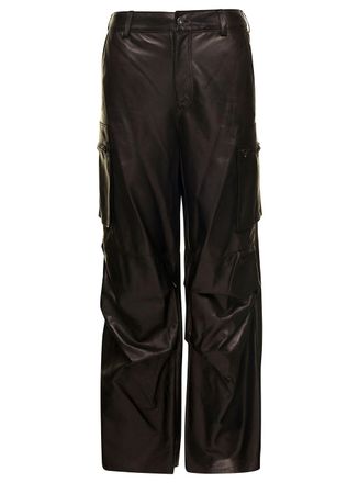 Salvatore Santoro Brown Cargo Pants In Nappa Leather Woman