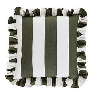 Ballard Designs Sunbrella Outdoor Ruffle Pillow Cover - Canopy Stripe Spa/White Sunbrella - Ballard Designs