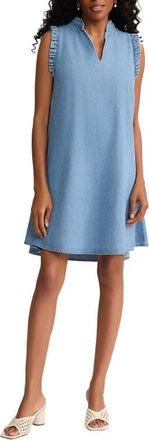 Jones New York Ruffle Sleeveless Chambray Trapeze Dress in Pisces Wash at Nordstrom, Size X-Large
