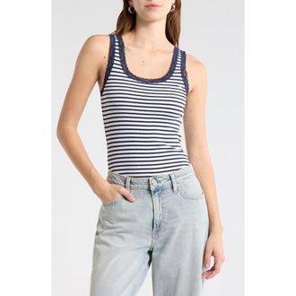 Abound Lace Trim Tank Top in White Navy I Faye Stripe at Nordstrom Rack, Size X-Large