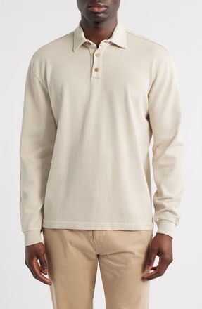 Alex Crane Caza Rib Organic Cotton Long Sleeve Polo in Cream at Nordstrom, Size Xx-Large