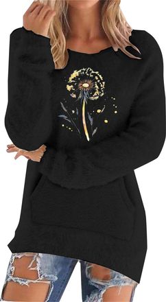 Generic Knitwear for Women Christmas Sweatshirt Blouse Womens Casual Solid Long Sleeve Jumper Sweaters Blouse Party Outfits Workout Home Gifts (Black, S)