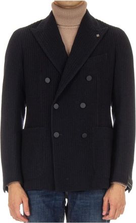 Tagliatore Geribbelde wollen double-breasted jas - Heren - Blazers - Blauw - S - Wol - Jassen