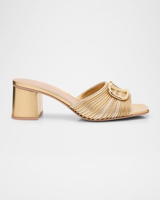Valentino Garavani 60mm VLogo Metallic Leather Mule Sandals